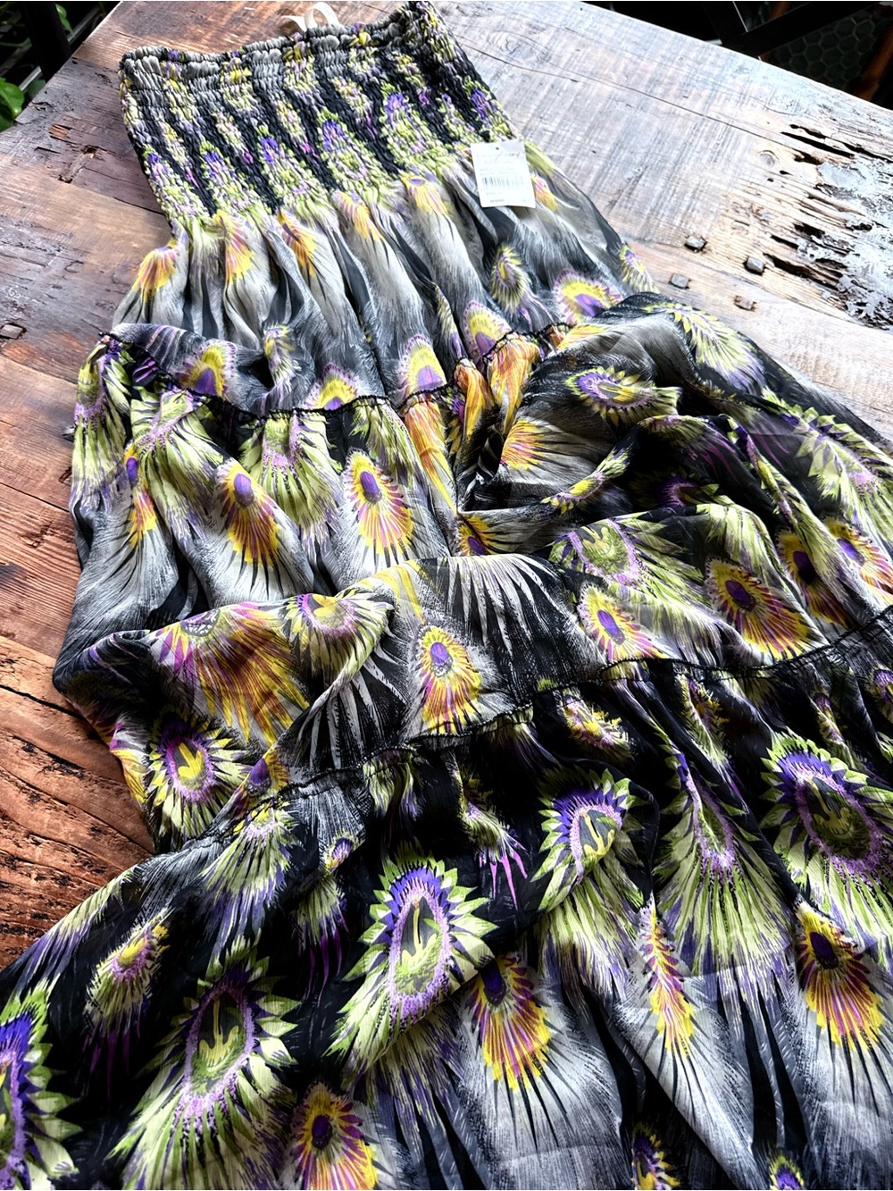 NWT Floral Print Maxi sleeveless peacock feather  pattern size L